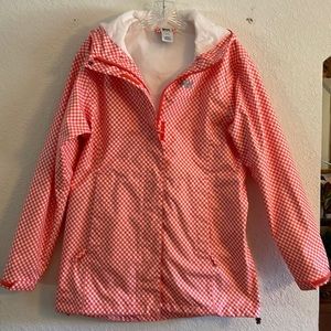 Women’s Helly Hansen Rain Jacket, Orange & White Gingham, size Medium